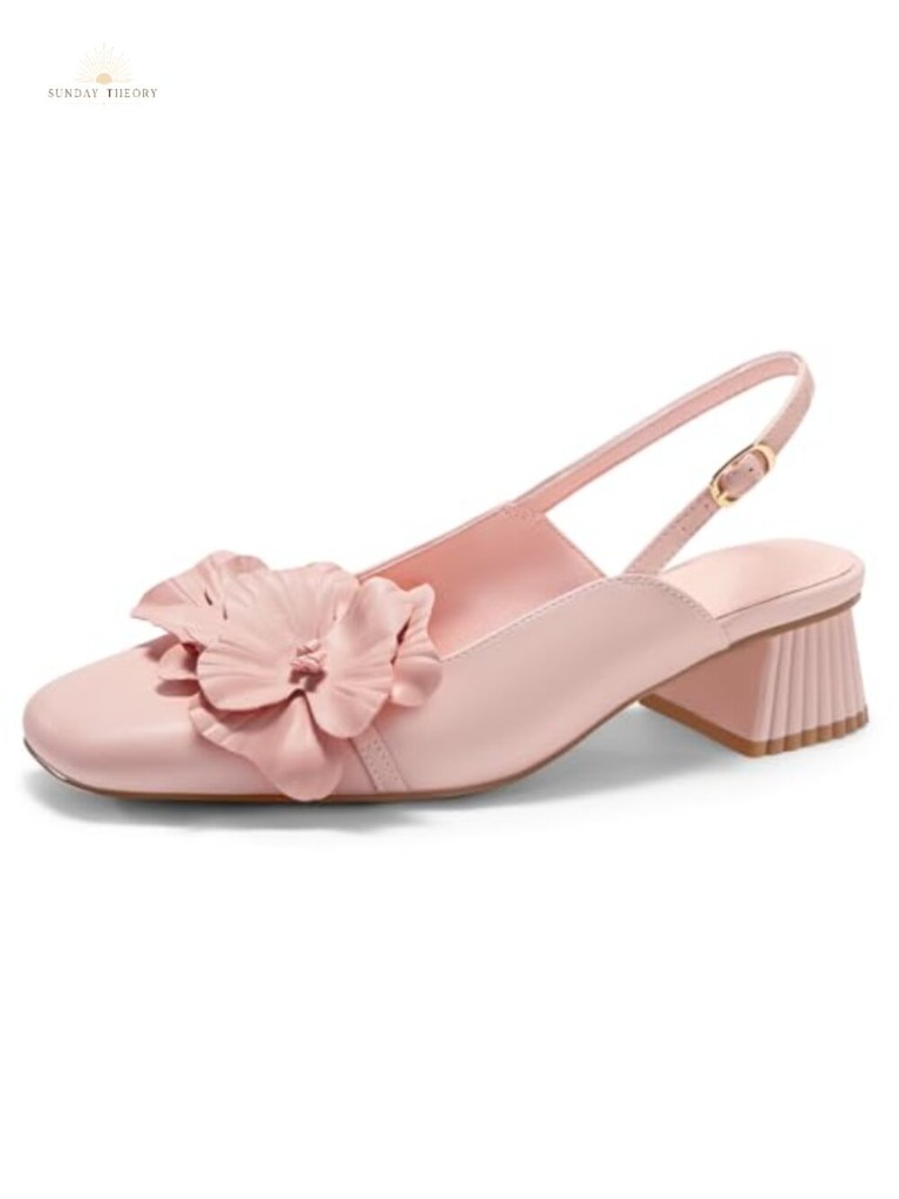 Coutgo Women's Slingback Chunky Heels Flower Closed Square Toe Pumps Dress Shoes
